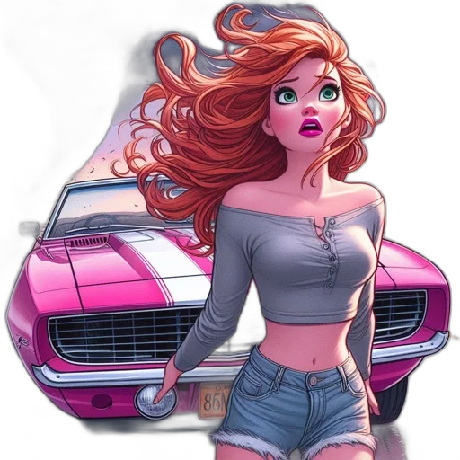 car, dress, hair, robot, cartoon, comic book art, concept art, fantasy art transparent PNG cut-out