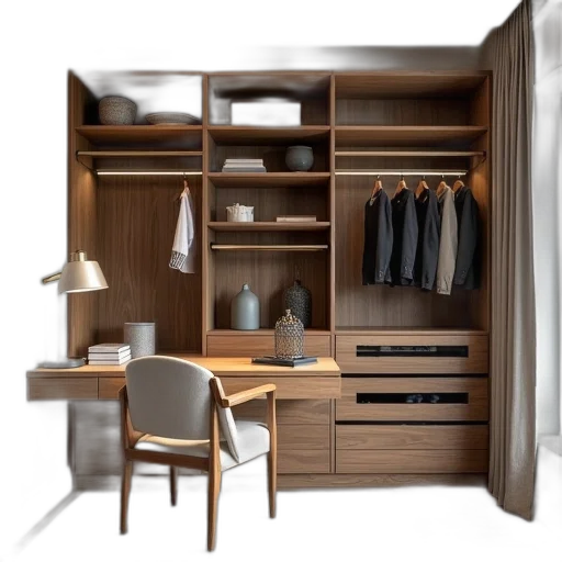 furniture, 3d render, photorealistic, earth tones, dark, monochrome, modern, closet transparent PNG cut-out