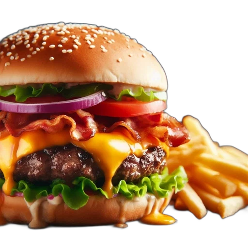 food, crown, animal, weapon, photorealistic, 3d render, delicious, burger transparent PNG cut-out