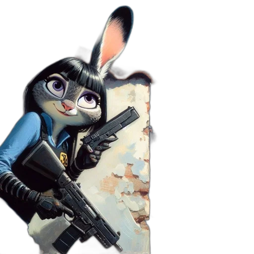 weapon, animal, concept art, 3d render, cartoon, comic book art, anthropomorphic, rabbit transparent PNG cut-out