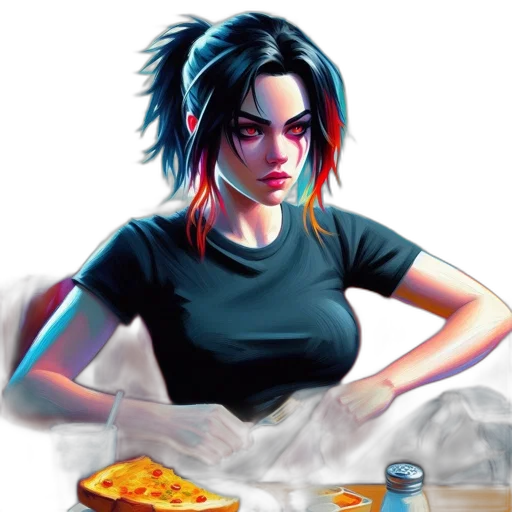 food, concept art, comic book art, pixel art, fantasy art, neon lights, fire, colorful transparent PNG cut-out