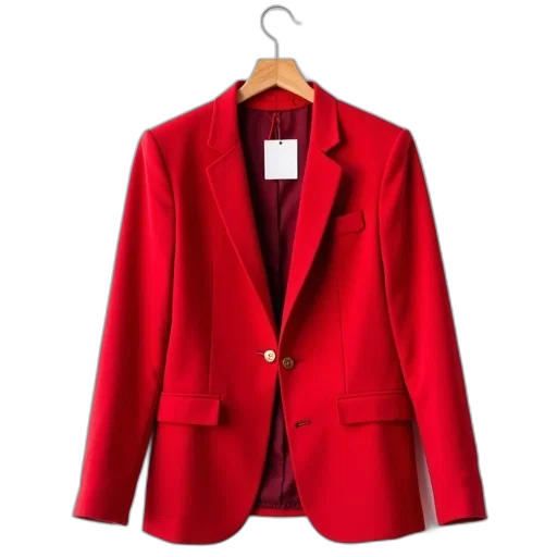 jacket, staff, dress, red, blazer, white, label, inside transparent PNG cut-out
