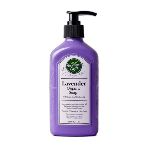 bottle, lavender, organic, soap, label, reads, nature, gate transparent PNG cut-out