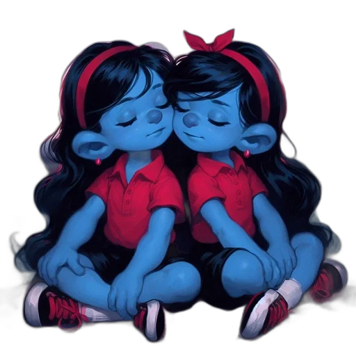 concept art, cartoon, watercolor, pencil sketch, blue, two, identical, blue-skinned transparent PNG cut-out