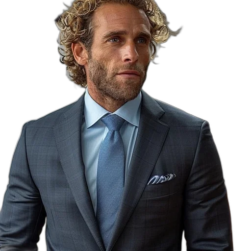 jacket, hair, staff, face, photorealistic, cartoon, man, curly transparent PNG cut-out