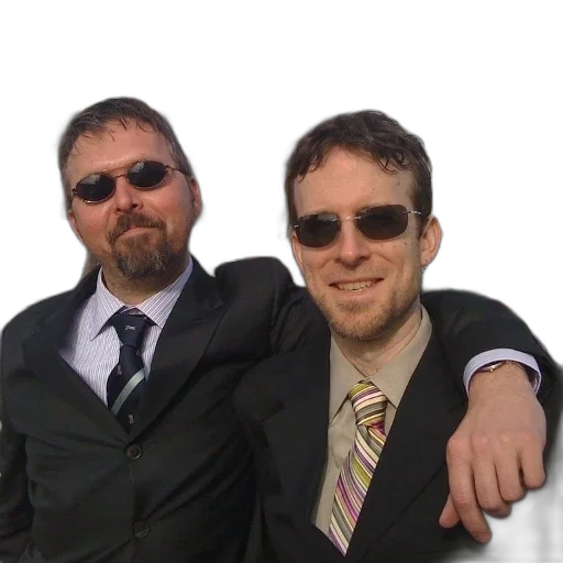 staff, jacket, 3d render, two, men, suits, sunglasses, stand transparent PNG cut-out