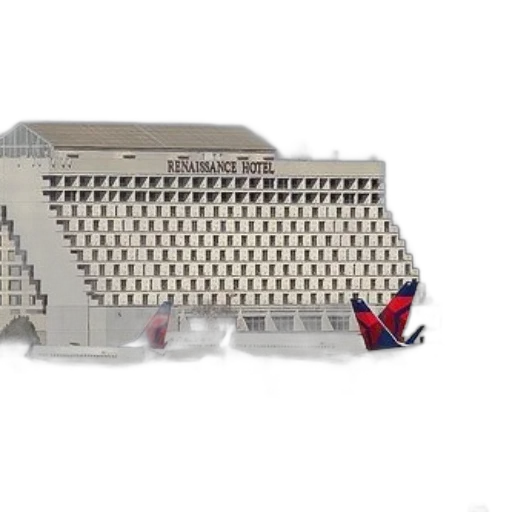 building, 3d render, delta, airplanes, parked, front, renaissance, hotel transparent PNG cut-out