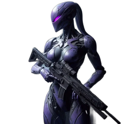weapon, robot, concept art, cyberpunk, 3d render, pixel art, female, character transparent PNG cut-out