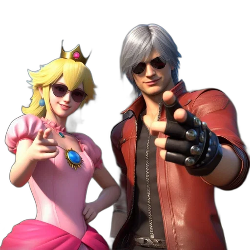 jacket, weapon, concept art, 3d render, two, animated, characters, confident transparent PNG cut-out