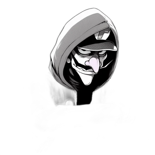 mask, face, jacket, weapon, concept art, comic book art, cartoon, pixel art transparent PNG cut-out