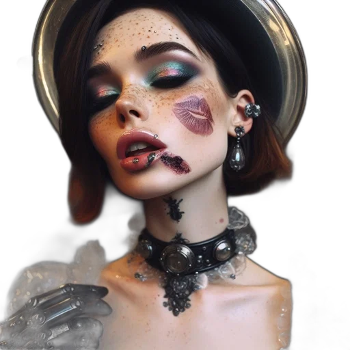 jewelry, face, mask, hat, photorealistic, fantasy art, cyberpunk, concept art transparent PNG cut-out