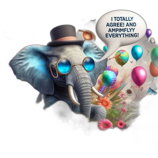 concept art, elephant, wearing, top, hat, sunglasses, floats, among transparent PNG cut-out