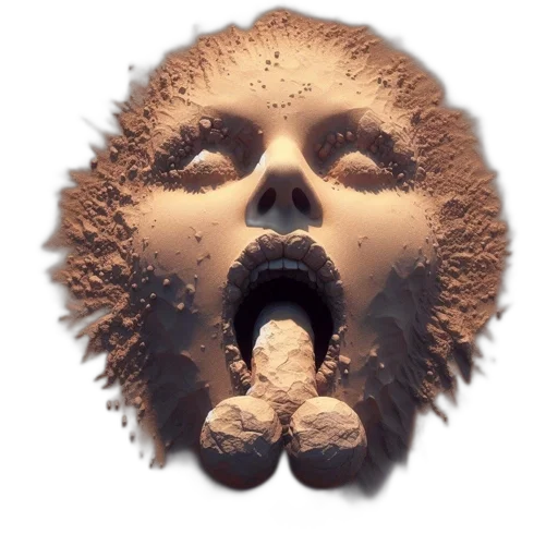 face, mask, creature, hair, 3d render, concept art, photorealistic, outer space transparent PNG cut-out