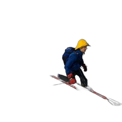 staff, 3d render, photorealistic, concept art, skier, blue, jacket, yellow transparent PNG cut-out
