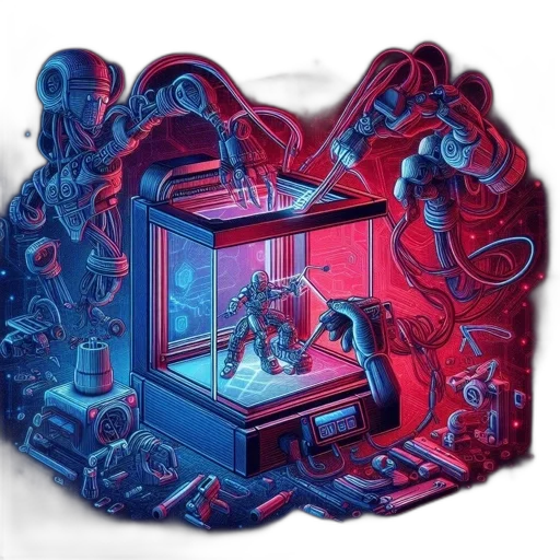 robot, furniture, concept art, cyberpunk, pixel art, 3d render, neon lights, outer space transparent PNG cut-out