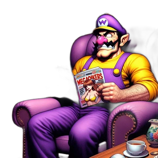 furniture, comic book art, concept art, pixel art, 3d render, mario-like, character, sits transparent PNG cut-out