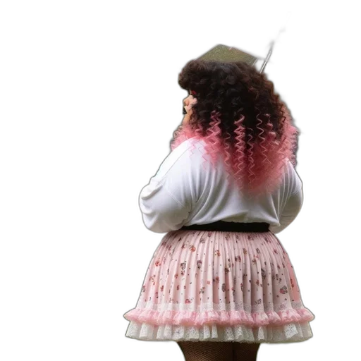 dress, hair, hat, jacket, 3d render, woman, curly, pink transparent PNG cut-out