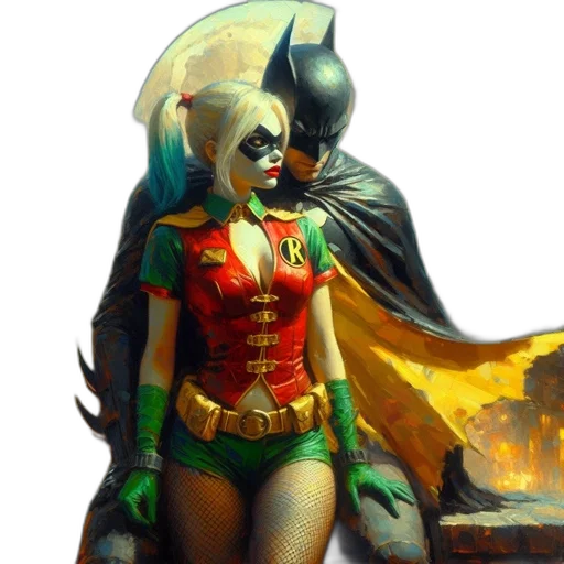 mask, comic book art, concept art, fantasy art, oil painting, green, batman, harley transparent PNG cut-out