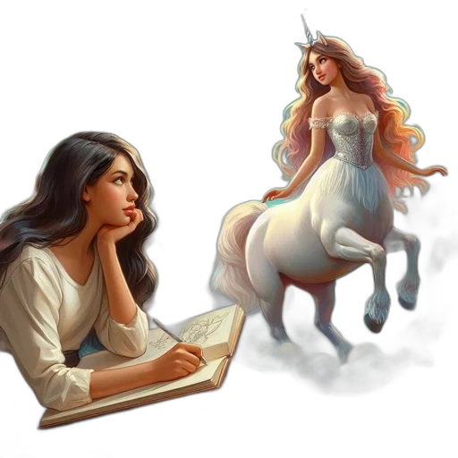 fantasy art, concept art, photorealistic, oil painting, fire, forest, woman, sketches transparent PNG cut-out