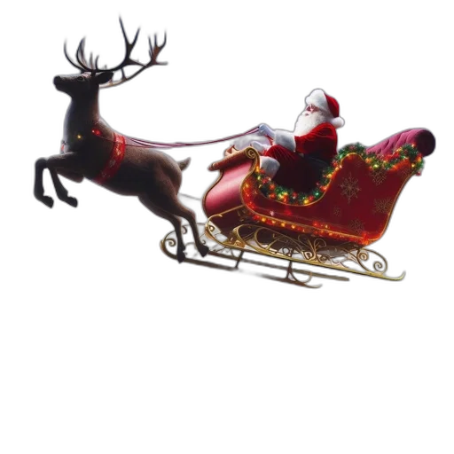 furniture, 3d render, santa, rides, his, lighted, sleigh, through transparent PNG cut-out