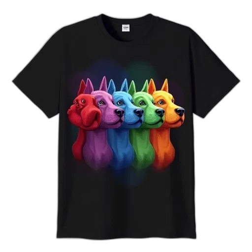 neon, colorful, black, t-shirt, illustration, dog, face, features transparent PNG cut-out