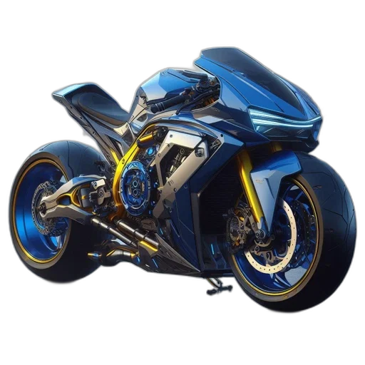 3d render, photorealistic, concept art, futuristic, blue, motorcycle, accents, glowing transparent PNG cut-out