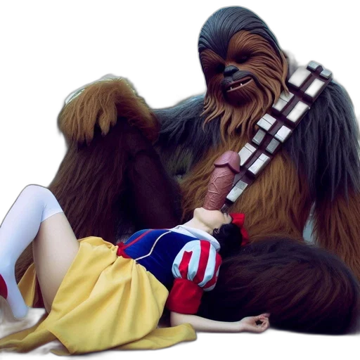 two, people, dress, chewbacca, star, wars, snow, white transparent PNG cut-out