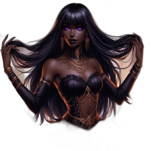 hair, jewelry, fantasy art, concept art, comic book art, pixel art, dark, dark-skinned transparent PNG cut-out