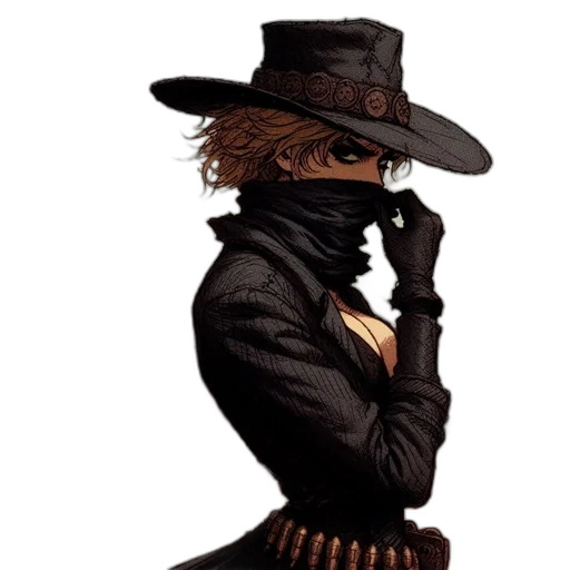 hat, jacket, staff, mask, concept art, photorealistic, 3d render, pixel art transparent PNG cut-out