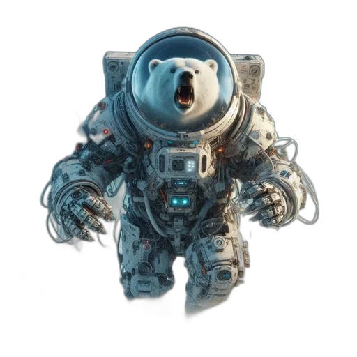 robot, creature, concept art, 3d render, outer space, blue, spacesuit, bearing transparent PNG cut-out