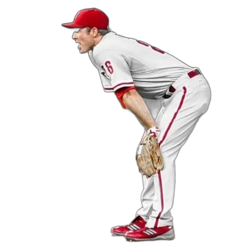 baseball, player, red, white, uniform, stands, pitcher, mound transparent PNG cut-out