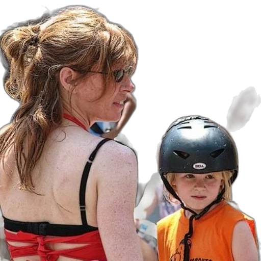 face, mask, woman, red, top, child, orange, shirt transparent PNG cut-out