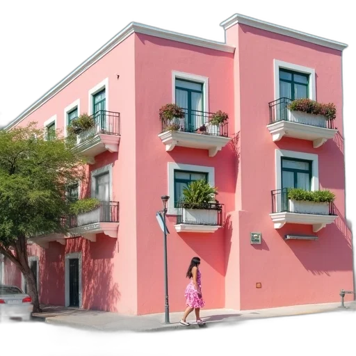 building, 3d render, photorealistic, concept art, city street, pastel, colorful, neon transparent PNG cut-out
