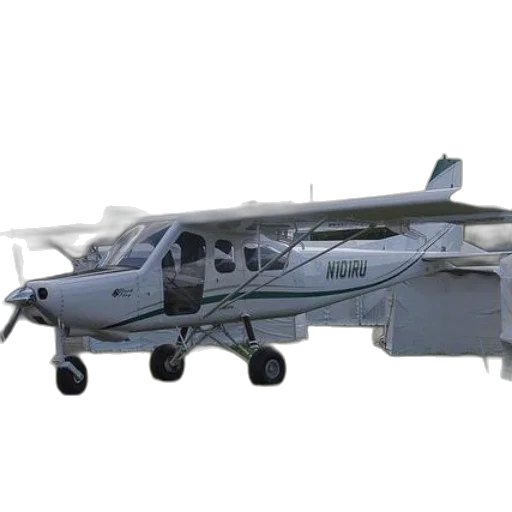 3d render, small, white, airplane, green, accents, parked, tarmac transparent PNG cut-out