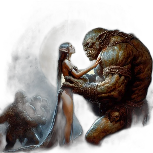 creature, concept art, fantasy art, comic book art, photorealistic, forest, fog, night transparent PNG cut-out