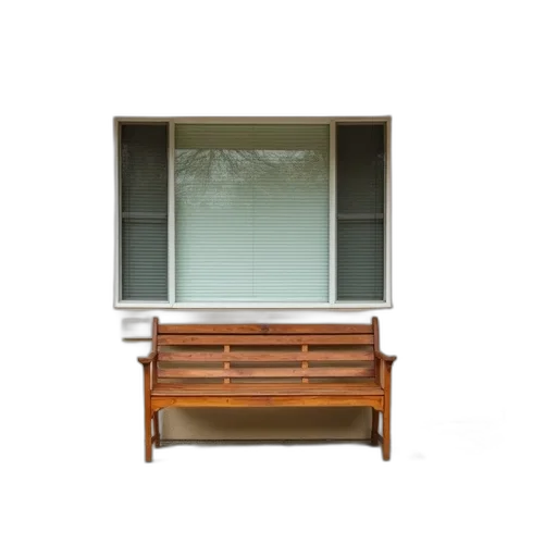 furniture, 3d render, brown, wooden, bench, placed, concrete, porch transparent PNG cut-out