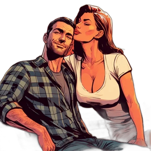comic book art, watercolor, concept art, photorealistic, neon lights, fire, intimate, moment transparent PNG cut-out