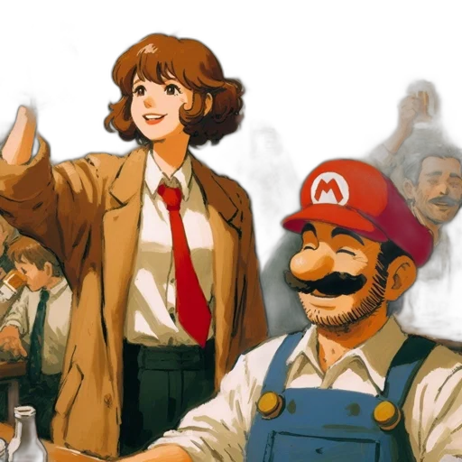 hat, concept art, comic book art, pixel art, anime, fire, woman, mario transparent PNG cut-out