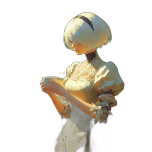 dress, robot, flower, crown, concept art, 3d render, pixel art, photorealistic transparent PNG cut-out