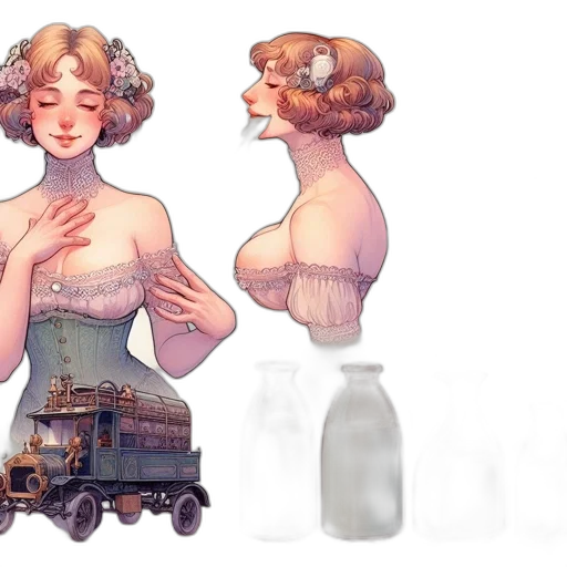 dress, bottle, concept art, watercolor, fantasy art, photorealistic, city street, artistic transparent PNG cut-out