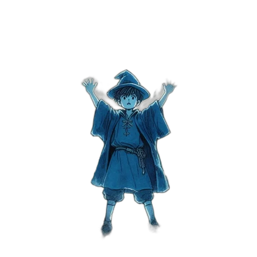 hat, staff, jacket, concept art, 3d render, anime, pixel art, blue transparent PNG cut-out