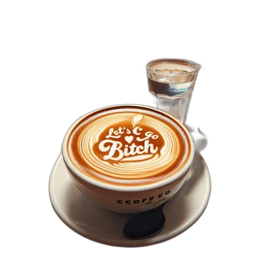 food, cup, coffee, unique, design, frothy, surface, sits transparent PNG cut-out