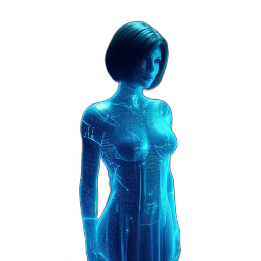 dress, robot, 3d render, cyberpunk, vaporwave, concept art, neon lights, blue transparent PNG cut-out