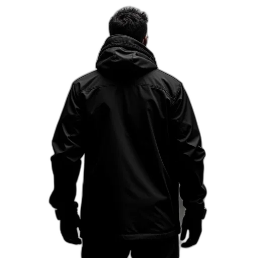 jacket, staff, face, 3d render, cyberpunk, photorealistic, concept art, dark transparent PNG cut-out