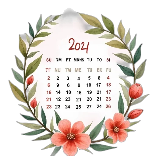 2021, calendar, watercolor, plant transparent PNG cut-out