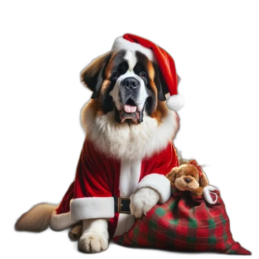 animal, dog, dressed, santa, sits, beside, decorated, christmas transparent PNG cut-out