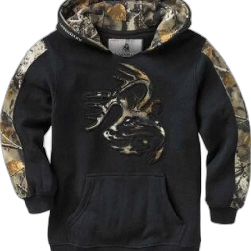jacket, black, hoodie, camouflage, sleeves, features, large, embroidered transparent PNG cut-out