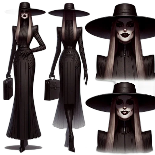 hat, dress, mask, concept art, fantasy art, 3d render, comic book art, dark transparent PNG cut-out