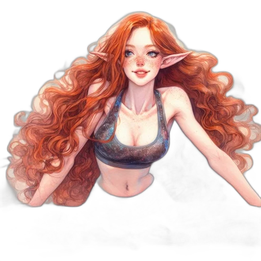 hair, dress, watercolor, fantasy art, concept art, cartoon, underwater, pastel transparent PNG cut-out