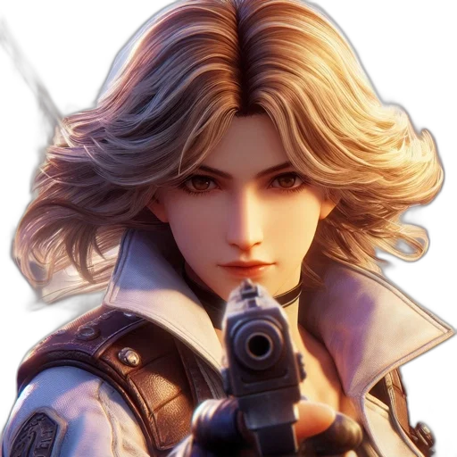face, weapon, staff, jacket, concept art, photorealistic, fantasy art, 3d render transparent PNG cut-out